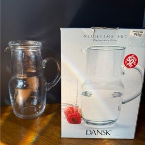 Dansk Nighttime Set Bedside Water Carafe Pitcher & Glass Tumble Up NIB